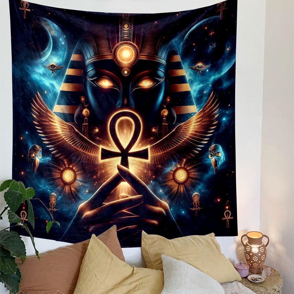 "Ancient Egyptian Ankh and Cosmic Design" Patterned Tapestry Decorative Wall Hanging, Home Bedroom Living Room Decor