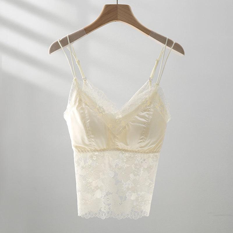 

Кружево Кружево Жилет Подтяжка Женский со Встроенной Чашкой Фиксированная Чашка Красивая Спина Базовый Внутренний Топ One size
