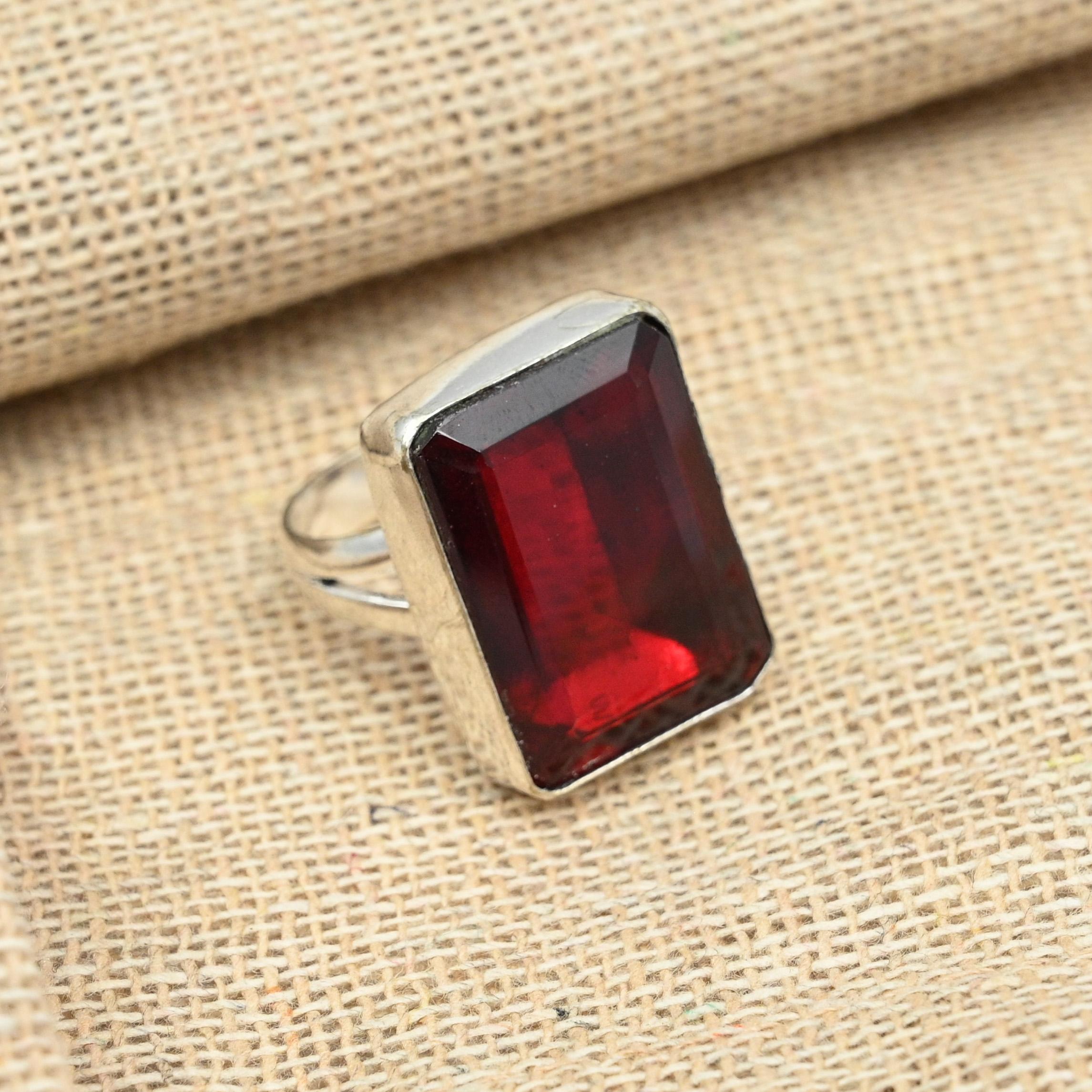 

Изящное граненое кольцо с гранатом из стерлингового серебра 925 пробы, ювелирные изделия ручной работы, рождественский подарок, кольцо 9 красный