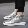 Mode 2025 Mode Herr Höga Sneakers Manliga Ankelstövlar Guld Lyx Glitter Skor Streetwear Hip Hop Casual Stövlar Chaussures Vår