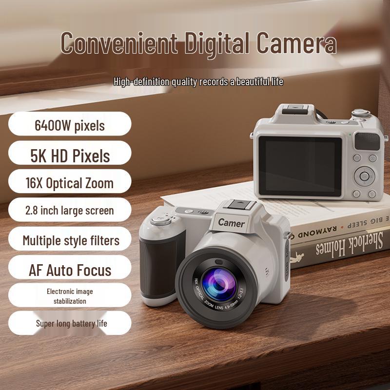 5K HD Anti-Shake Digital Camera with 16X Zoom and Telephoto Optical Lens