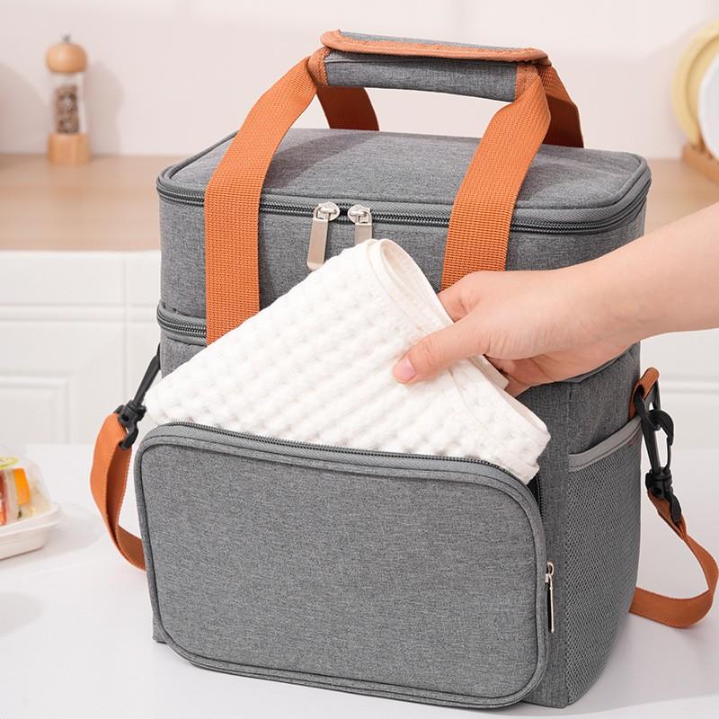 Double-Layer Insulated Lunch Bag With Ice Pack Carrier Portable Thermal Tote Work School Outdoor Picnic