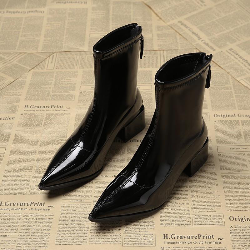 

Women Ankle High Heels Chelsea Boots Pointed Toe Shoes Designer Pumps Winter New Brand Shoes Women Motorcycle Boots 34