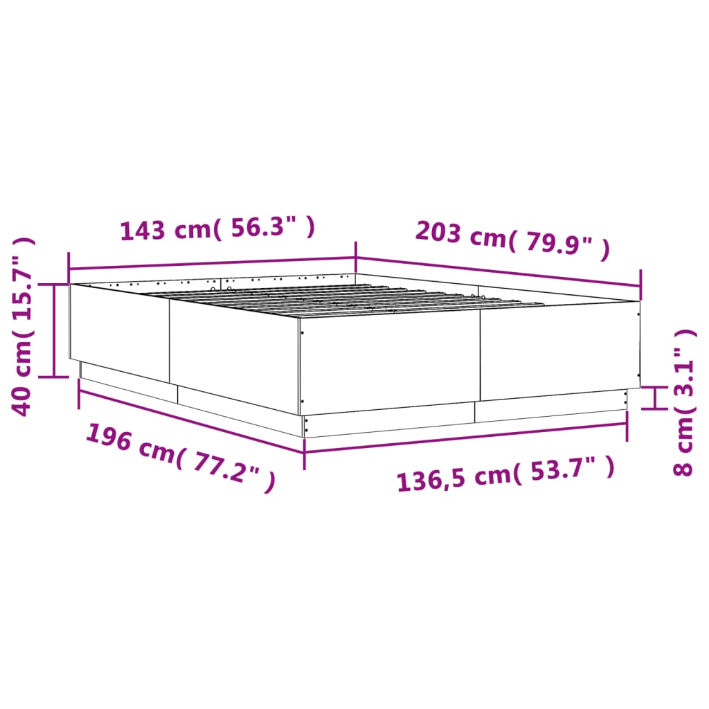 Bed Frame Gray Sonoma 140 x 200 cm Particleboard