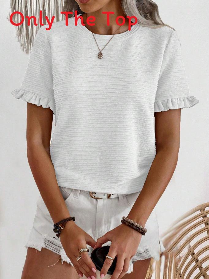 Elegant Spring Summer Womens T Shirt With Ruffle Sleeve Made From Polyester For Office Wear