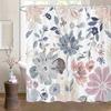 1pc Pastel floral pattern shower curtain, polyester fabric, machine washable, with hooks, suitable for bathroom décor.