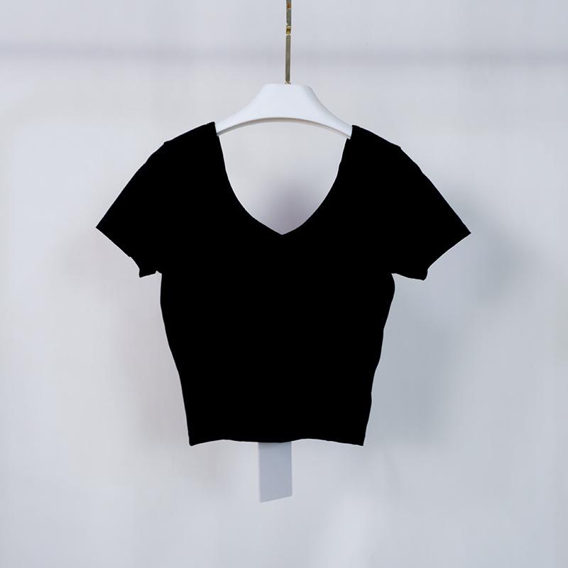 

Lulu Sports V-Neck Nylon Summer T-Shirt – Sexy, Tight, Short-Sleeved with U-Back Design Size 2