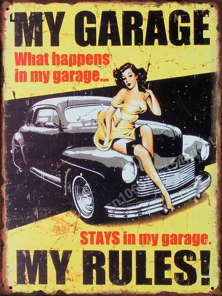 Retro Garage Car Metal Sign Plate Posters Art Wall Decorative House Tin Signs Vintage Poster Decor Room Decoration Mural Picture