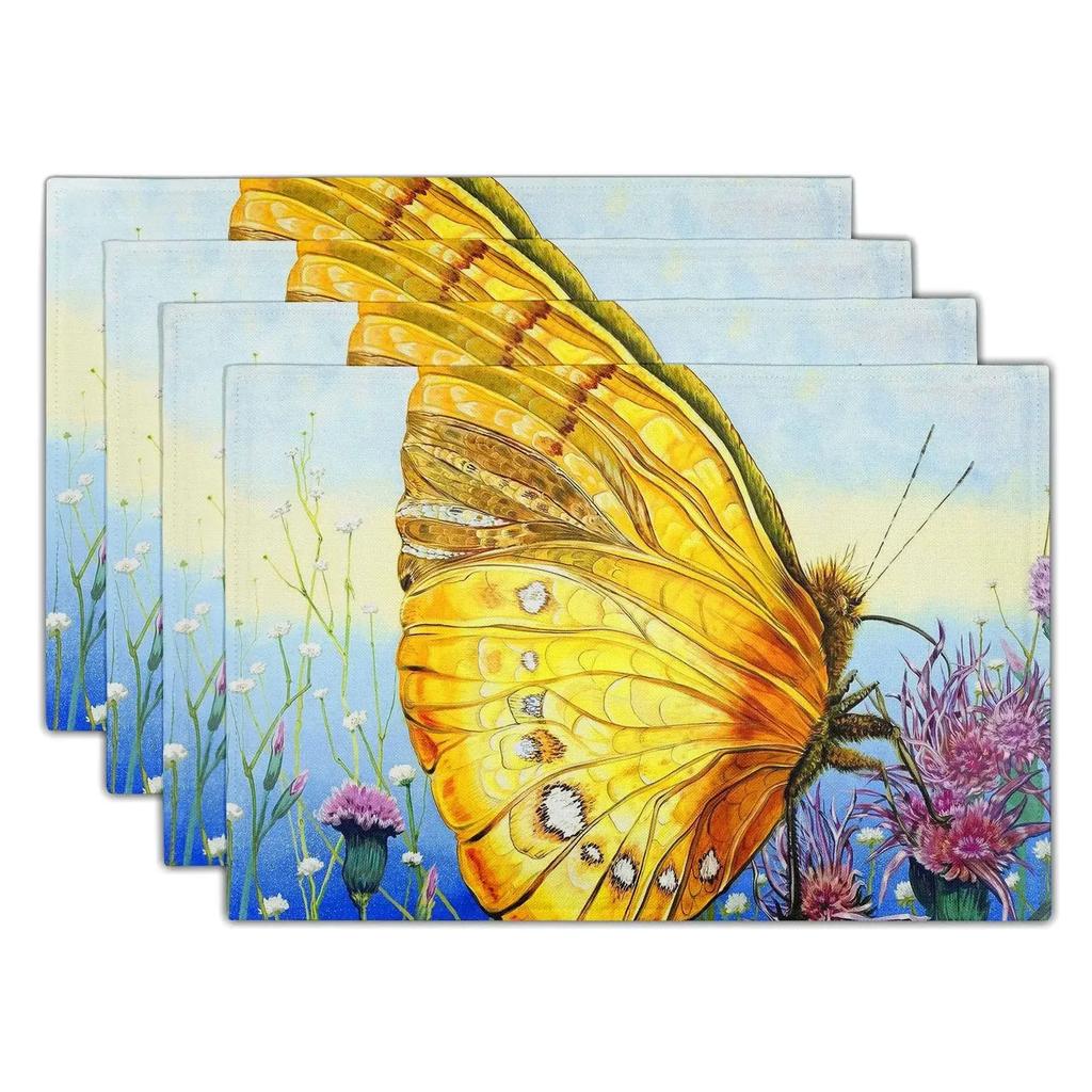 1PC Flowers Butterfly Table Pad Entomology Watercolor Table Mats Rectangle Durable Placemat Heat Insulation Burlap Kitchen Mat