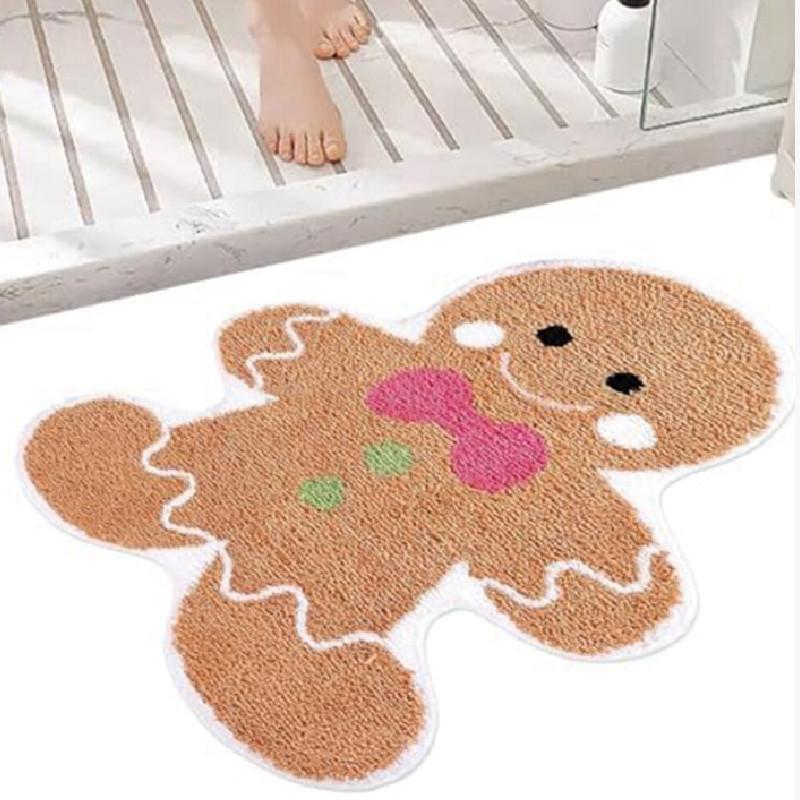 Christmas Gingerbread Man Door Mat In Polyester For Home Entryway Decor