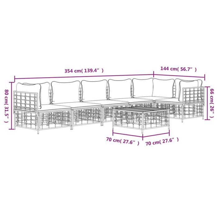 VidaXL Salon de jardin 7 pcs avec coussins anthracite résine tressée, ensemble de salon, ensemble de salon d'extérieur, 3186757