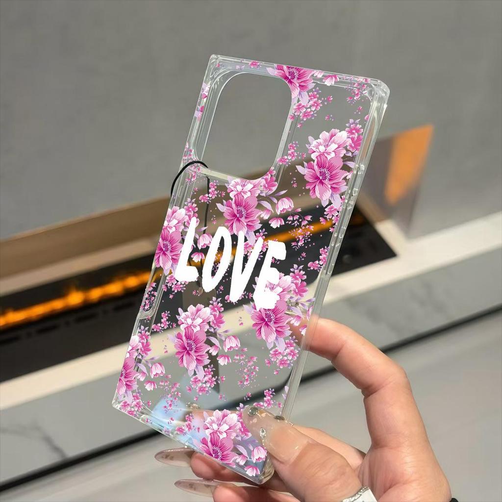 Clear Square Back Tube Case Protection For iPhone 16 ProMax 14 Pro Max 12 15 Plus 13 11 Anti-Oxygen,Pink Flowers Pattern Casing