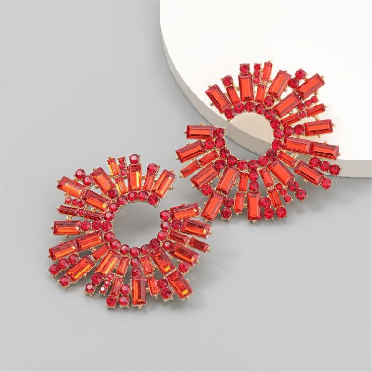 Unique Crystal Sunflower Earrings for Women Large Circle Flower Shape Accessory