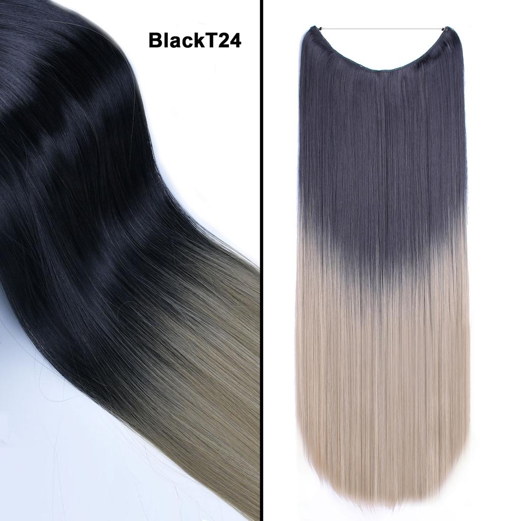 One Piece No Clips Hairpieces Ombre Color Elasticity Invisible Wire Fish Line Wavy Synthetic Hair Extension