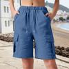 Women’s Relaxed Fit Linen Blend Cargo Shorts with Elastic Waistband Drawstring and Multiple Pockets for Daily Wear