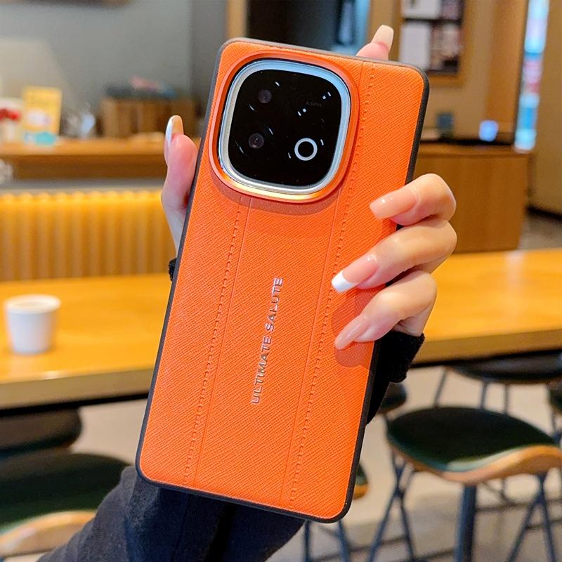 Luxury Cross Texture Leather Design Case For Vivo iQOO Z10 Turbo Plus Pro& Y300 GT Slim Orange Camera Ring Shockproof Case Cover