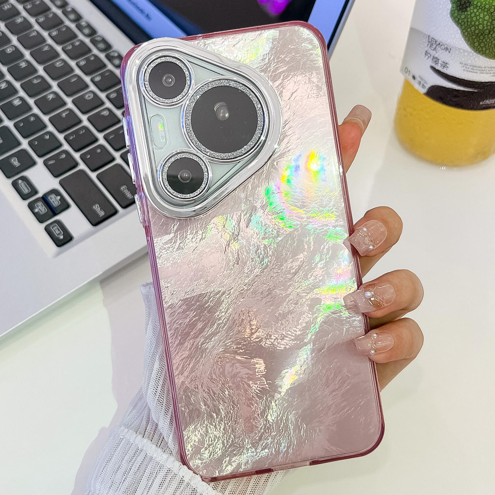 

For Huawei Pura 70 Case IMD Design Shockproof Hybrid Phone Cover with Glass Lens Film Foil Pattern/Pink