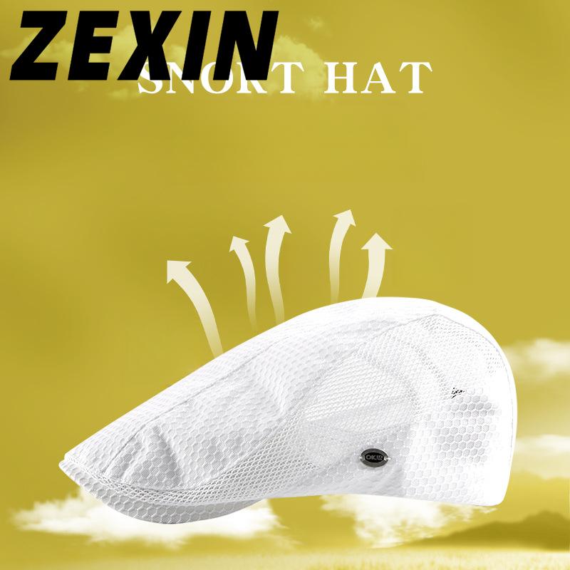 ZEXIN Mesh Beret Hat Men's Summer Outdoor Sunscreen Sun Hat Light Breathable Duck Tongue Cap Female Fashion Casual Cool Cap