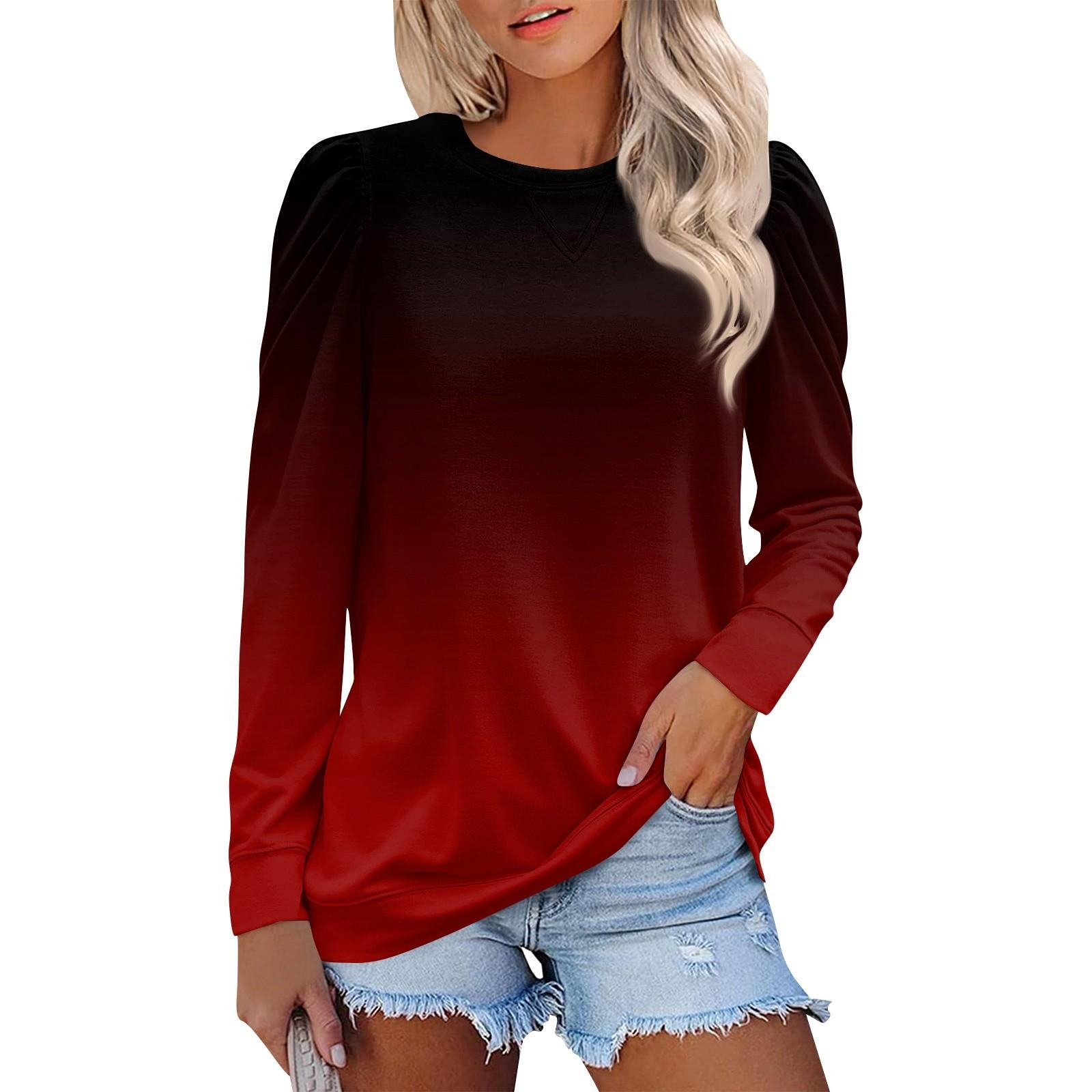 

Жіночий модний повсякденний топ з принтом і круглим вирізом з довгим рукавом XL червоний