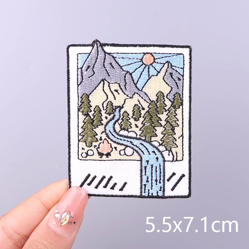 Wilderness Patch Mountain Patches Iron On Clothes River Embroidered Patches For Clothing Stripe Stickers On Clothes Hook Loop