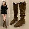 Vintage Brown Mouth Pile Medium Boots Women's Shoes Spring Autumn Winter Pointed Western Cowboy Boots
