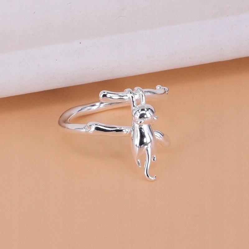 Silver Women's Adjustable Ring Universal Gift Falling Cat