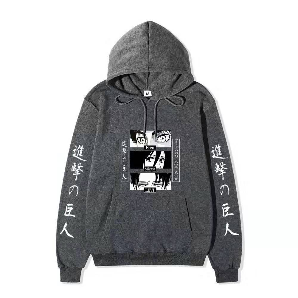 Unisex Attack on Titan Hoodie, Eren Mikasa Levi Anime Eyes Graphic Print Long Sleeve Pullover Hooded Sweatshirt Streetwear