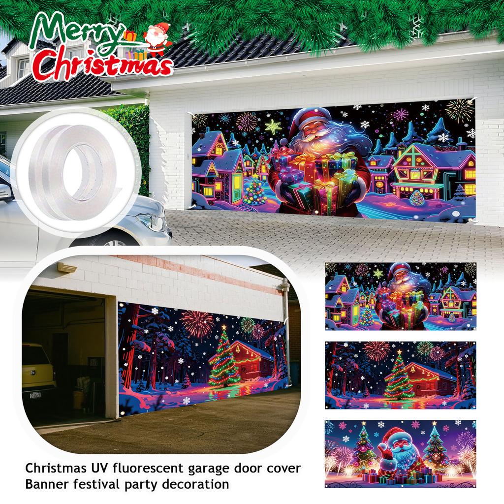 Christmas UV Fluorescent Garage Door Cover Banner Holiday Party Decoration