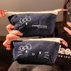 Cute Denim Kitty Pencil Case - Large Capacity for Middle School Girls