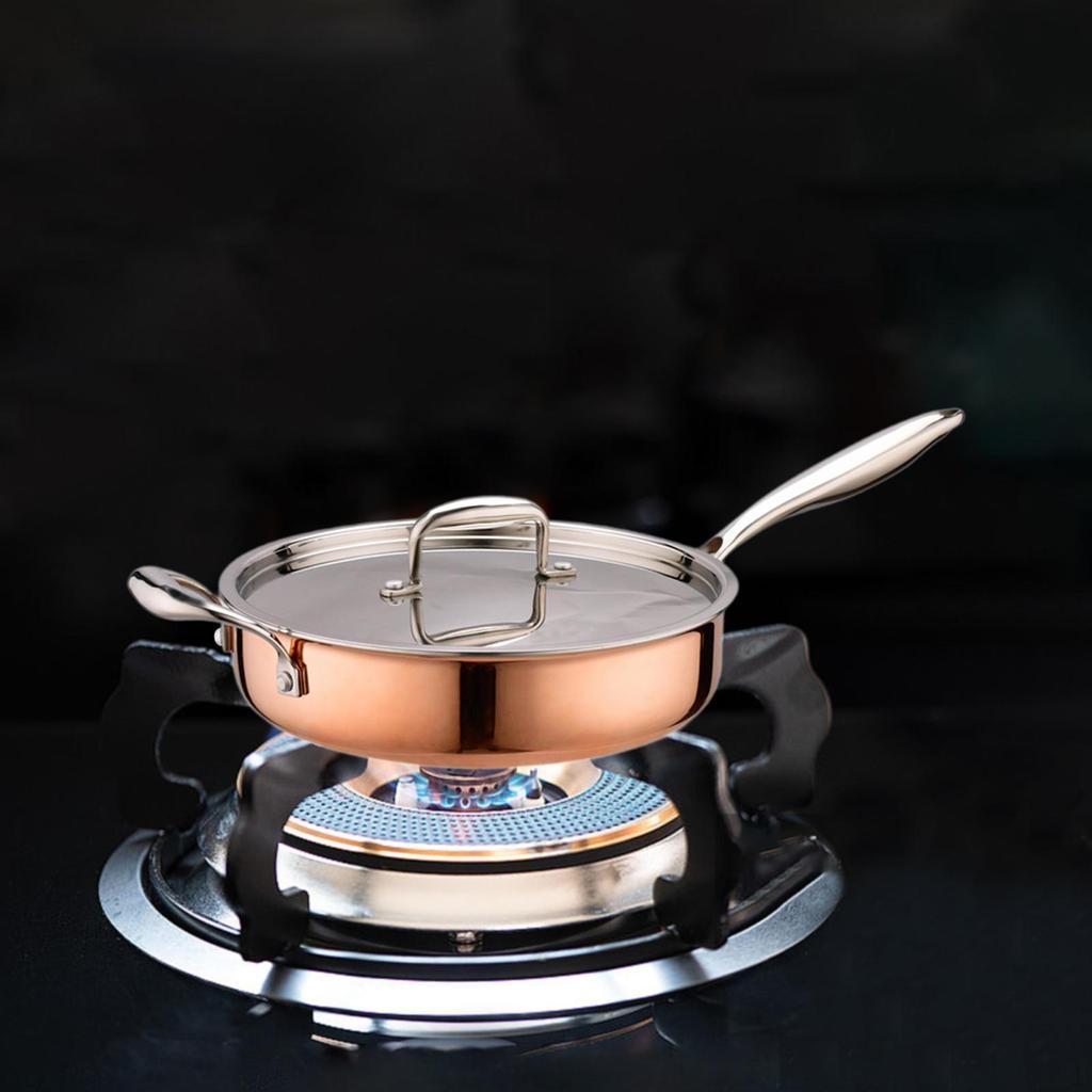 Stainless Steel Frying Pan Cooking Kitchen Ergonomic Handle Saute with Lid Deep