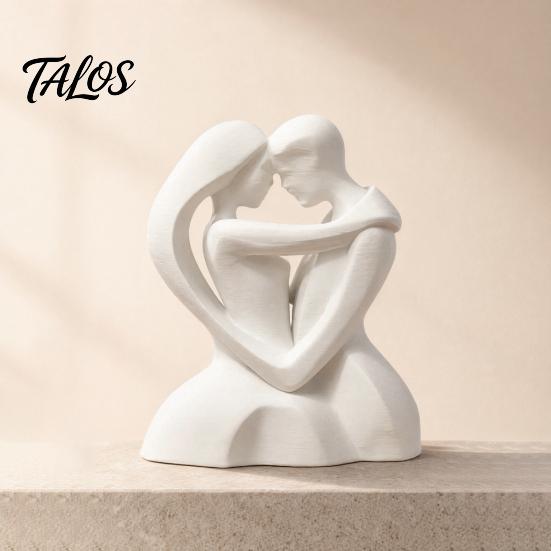 Romantic Couple Sculpture 3D Printed Hugging Heart-Shaped Sculpture, Embrace Figurine with Matte White Finish, Modern Minimalist Decor Tabletop