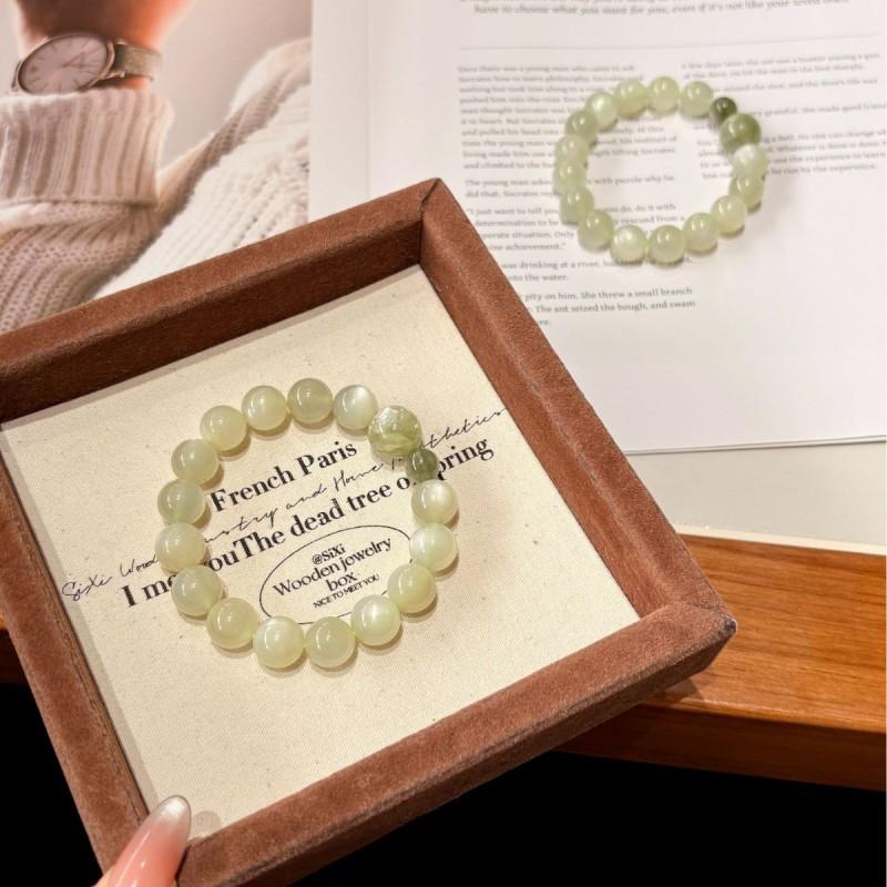Half Cup Green Moonstone Beaded Bracelet Handmade Natural Jewelry Women Versatile Chic Style
