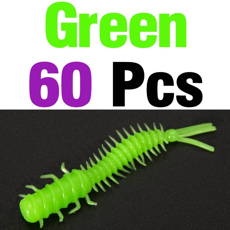 MNFT 60Pcs 45mm/0.4g Luya Soft Fishing Bait PVC Root Fish Bait 3-tail Spiral Multi-Colors Slug Bait