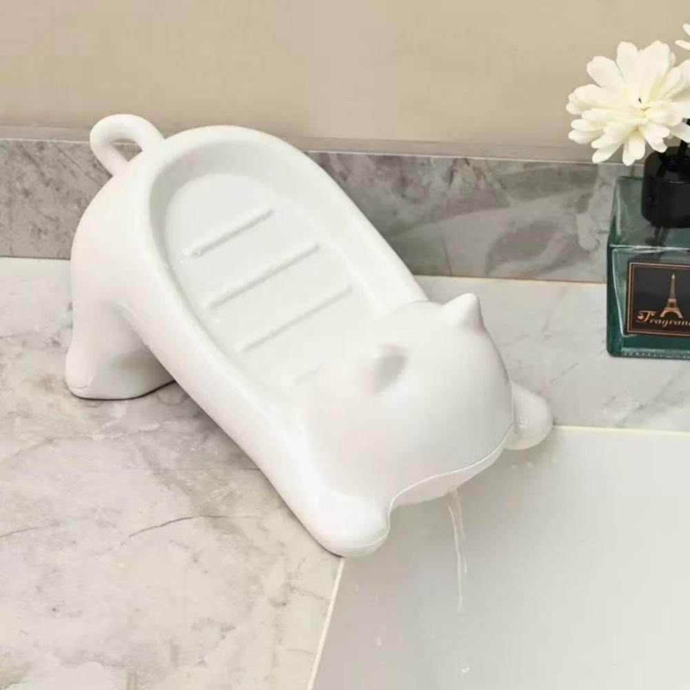 Cat Soap Dish Self-Draining Soap Holder Built-in Drainage Hole