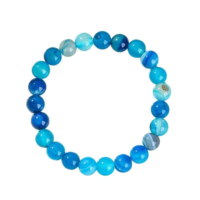 Natural Blue Agate Beaded Stretch Bracelet