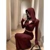 Kumikumi Pure Desire Style Set Hood Chic Long sleeves Shirt Women Autumn Slim fit Slimming Sheath Skirt Two-piece Set