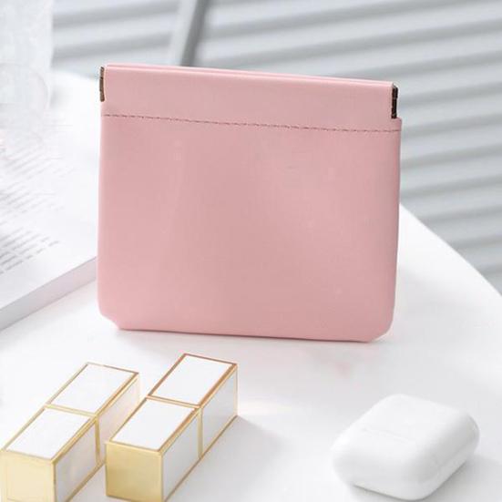 Snap Closure Organizer Pouch Faux Leather Portable Cosmetic Storage Bag Self-Closing Pouch for Lipstick Earphones Coins Cards