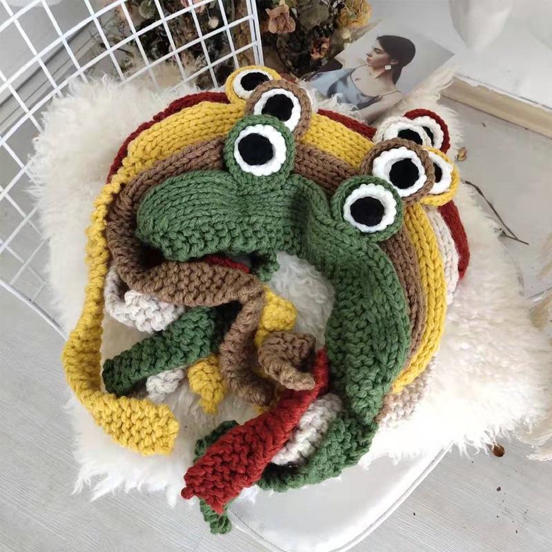 Gestrickte niedliche Mütze Froschaugen Kapuze Wollmütze Damen Trend Herbst Winter Warme Ohrenschützer Gehörschutz Gewebte Mütze