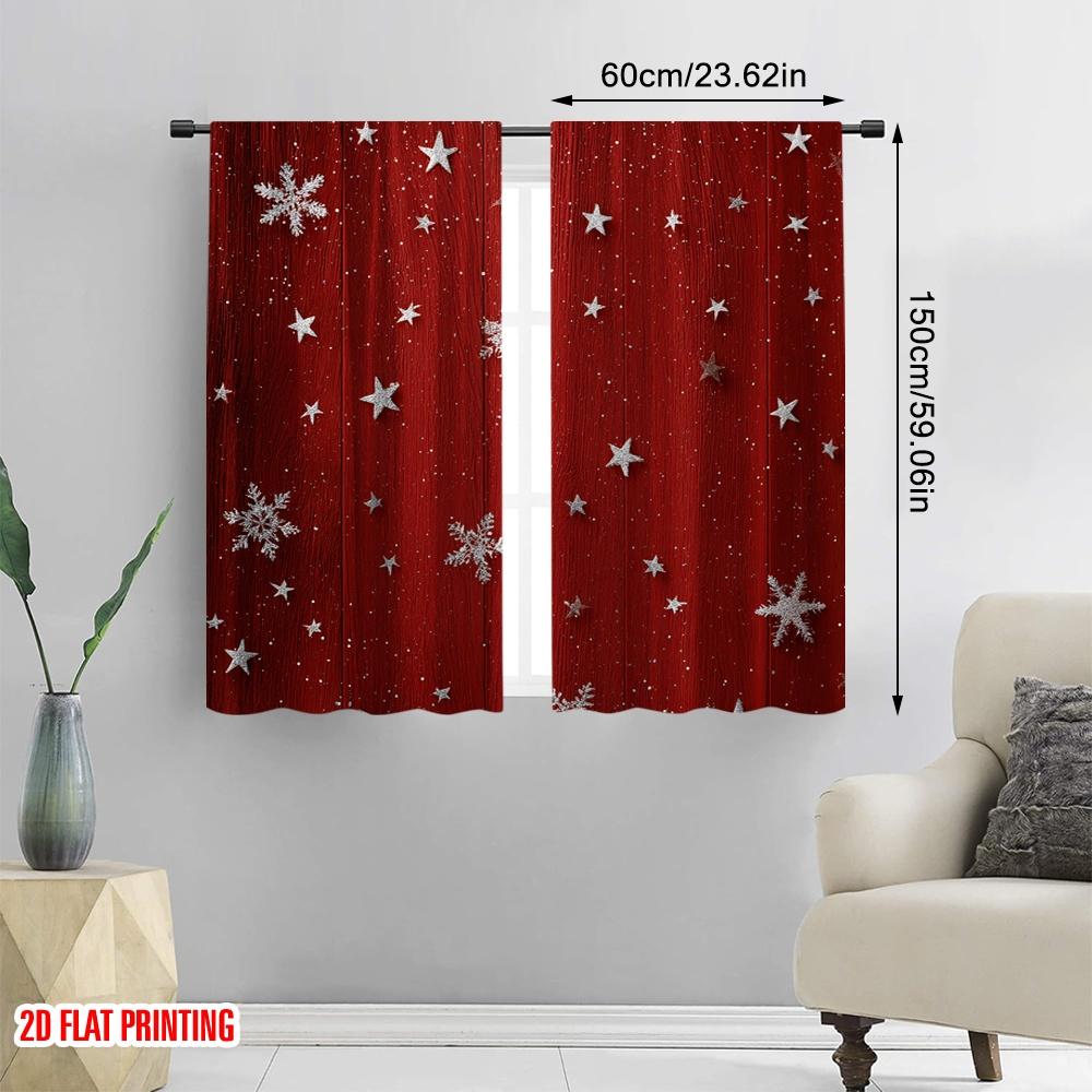 2pcs,2D Plane Printing Popular Curtains Red Snowflakes Versatile Durable Polyester (without Rod) Room Decor for Living Room,