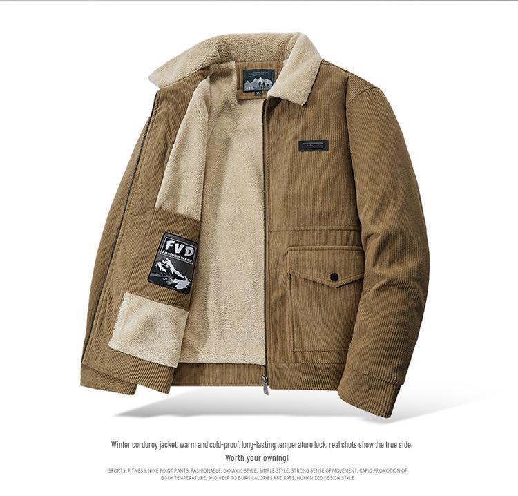 Men's Cross-Border Corduroy Lapel Jacket - Autumn/Winter Trendy Thickened Casual Coat