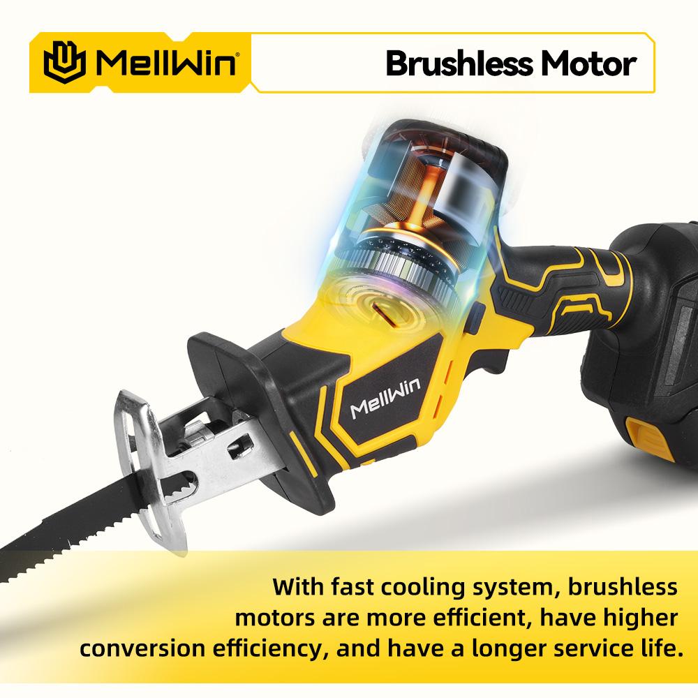 MELLWIN Brushless Electric Reciprocating Saw With 4Saw Blades Metal Wood Cordless Electric CutSaw Tool For Makita 18VBattery Pin