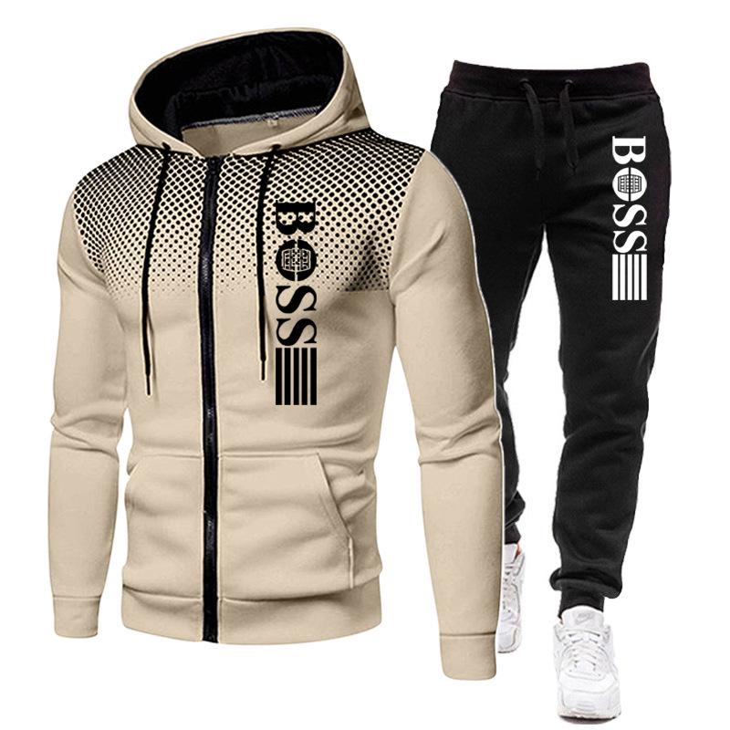 2023 Men's Trendy Zipper Hoodie Tracksuit Set - Autumn/Winter Casual Print