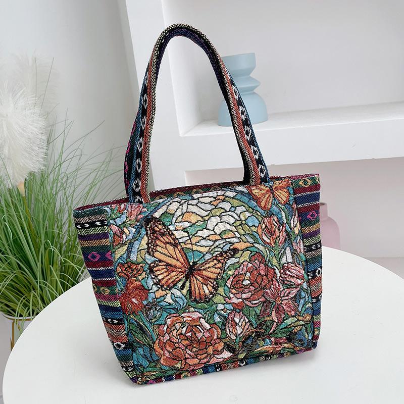 Handbag bag women go out canvas bag large capacity flower bird pattern handbag women's ethnic style handbag