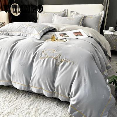 4 pièces/ensemble Luxe Léger Haut de Gamme Housse de Couette Drap Ensemble de Literie Confortable Doux Soie Glacée Couchage Nu Couvre-lits Ensembles de Literie Quatre Pièces