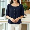ZANZEA Women Casual Square Collar Solid Color Loose Half Sleeve Blouse
