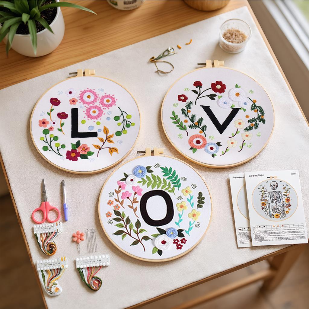 4 Pack Flowers DIY Stitches Kit with Embroidery Hoop Embroidery Stitches Practice Kit for Beginners Gift for Craft Lovers