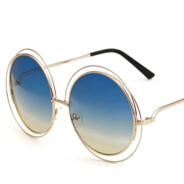 Vintage Round Oversized Sunglasses for Women Brand Designer Gradient Shades Metal Frame Lady Sun Glasses Lentes  Mujer