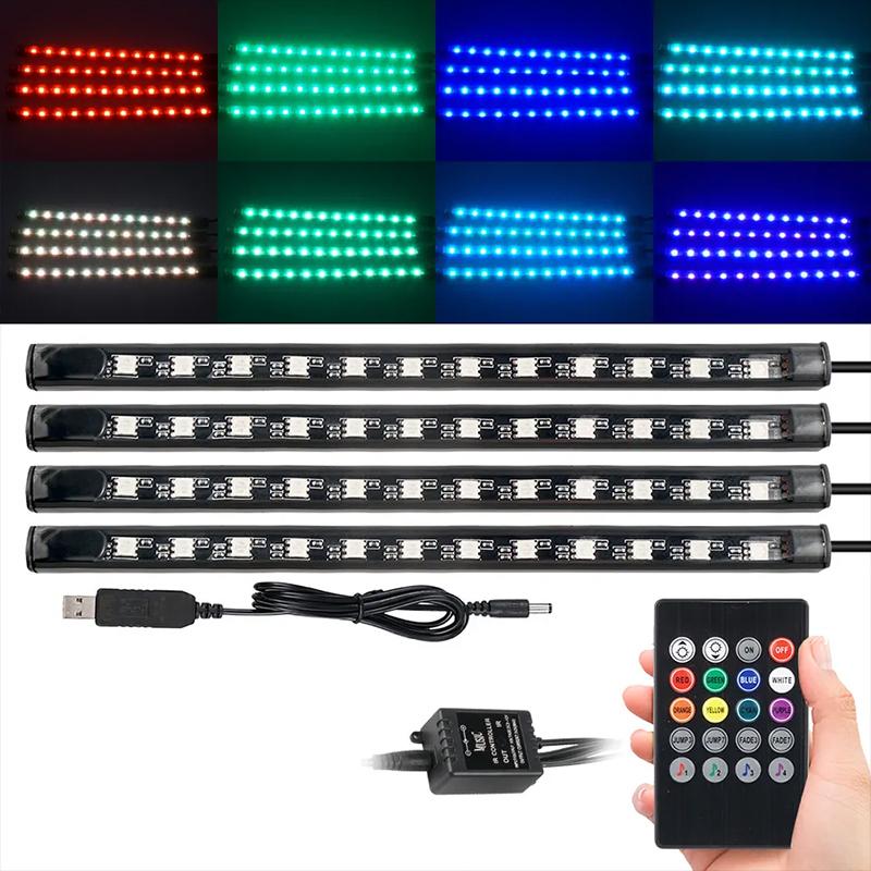 Neon 36 48 72 LED Car Interior Ambient Foot Light with USB Wireless Remote Music APP Control Auto RGB Atmosphere Decorative Lamp