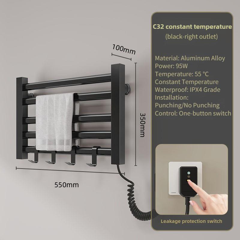 Bathroom Electric Heating Towel Aluminum Alloy Electric Towel Rack Bar Intelligent Constant Temperature Drying Towel Storage Rack