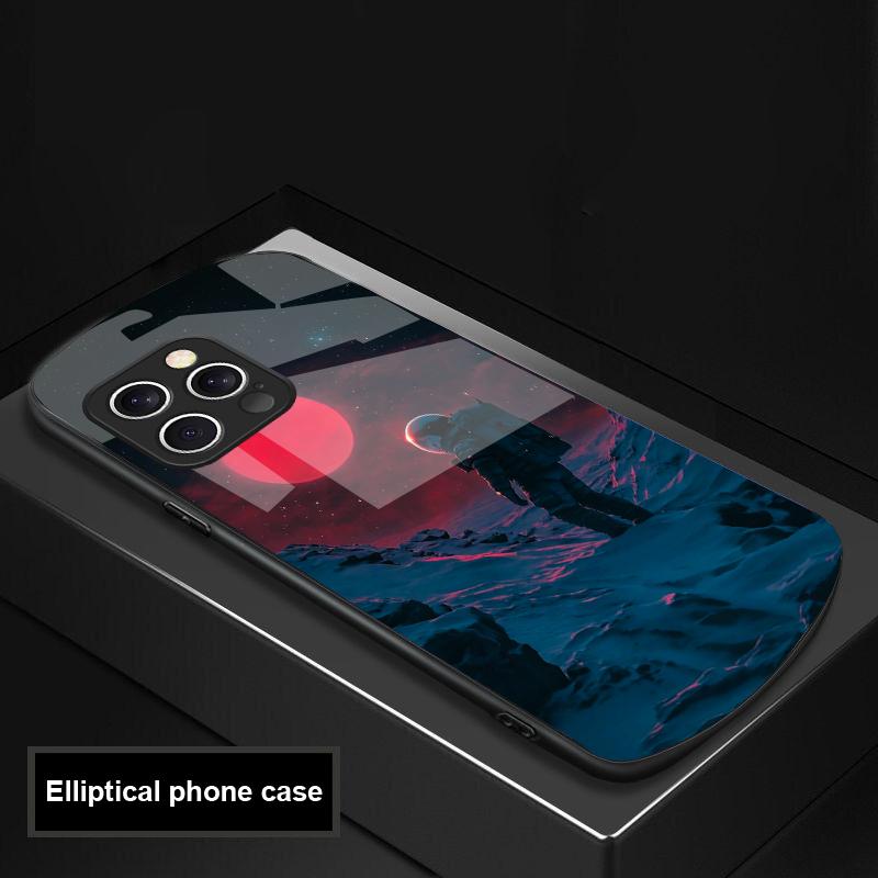 Red Moon Explorer For IPhone 16 Pro Max 15 Pro 14 13 12 Mini 11 XS Max XR 7 8 Plu SE 2022 Elliptical Glass Phone Case